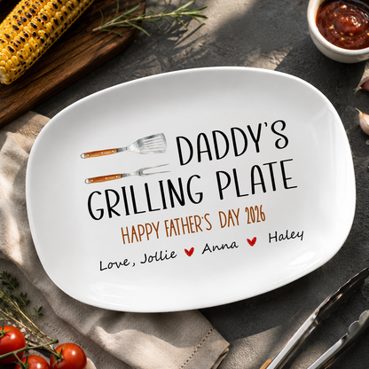 Personalized Best Flippin Dad Ever Grilling Plate, Father’s Day Gifts Grilling Platter with kids names, Patriotic Father's Day Gift for Dad