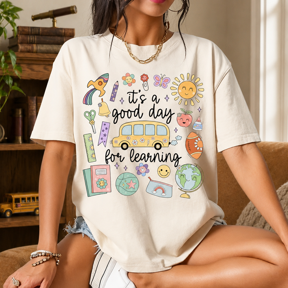It’s A Good Day For Learning Teacher Shirt – Cute Retro Back To School T-Shirt,Comfort Colors,Doodle T-Shirt, Whimsical, Teacher Gift