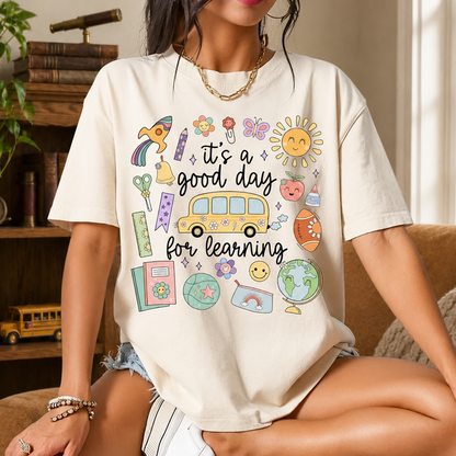 It’s A Good Day For Learning Teacher Shirt – Cute Retro Back To School T-Shirt,Comfort Colors,Doodle T-Shirt, Whimsical, Teacher Gift