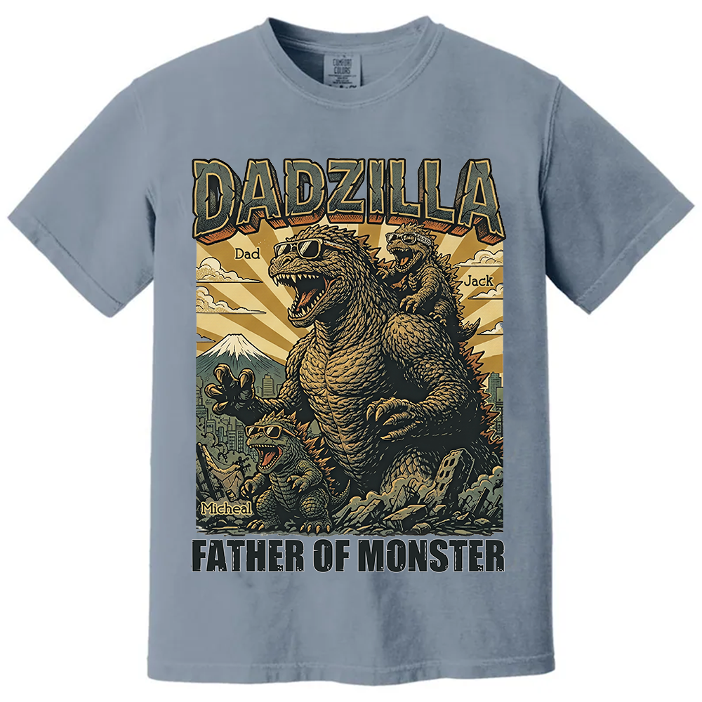 Personalized Dadzilla T-Shirt - Custom Kids Names Dad Shirt,Father Day Gifts for Dad Funny Papa Tshirt Cool Daddy Dinosaur Tee Vr2
