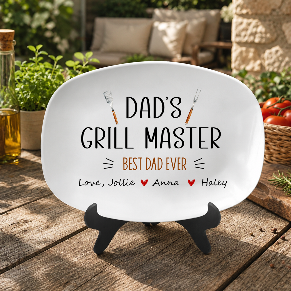 Personalized Best Flippin Dad Ever Grilling Plate, Father’s Day Gifts Grilling Platter with kids names, Patriotic Father's Day Gift for Dad