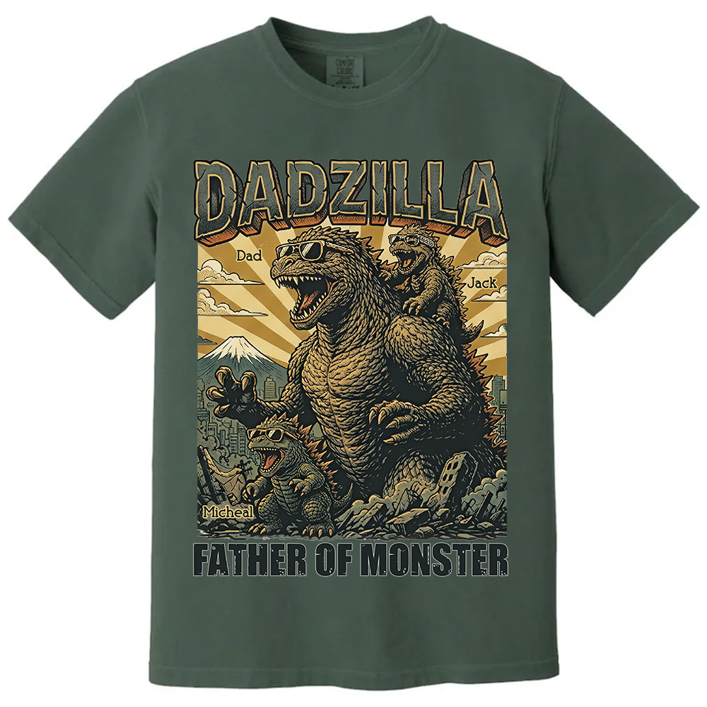 Personalized Dadzilla T-Shirt - Custom Kids Names Dad Shirt,Father Day Gifts for Dad Funny Papa Tshirt Cool Daddy Dinosaur Tee Vr2