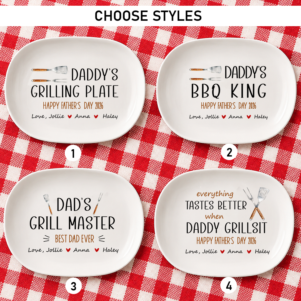 Personalized Best Flippin Dad Ever Grilling Plate, Father’s Day Gifts Grilling Platter with kids names, Patriotic Father's Day Gift for Dad