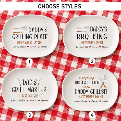 Personalized Best Flippin Dad Ever Grilling Plate, Father’s Day Gifts Grilling Platter with kids names, Patriotic Father's Day Gift for Dad