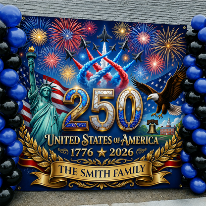 Personalized America 250th Anniversary Backdrop – Custom Family Name Patriotic Independence Day