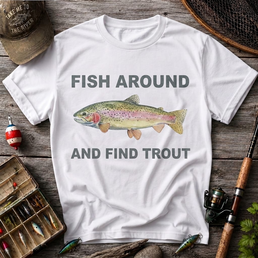 Fish Around And Find Trout Funny Rainbow Trout Fishing T Shirt
