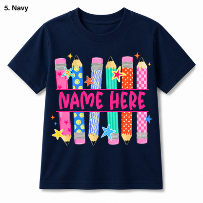 Personalized Back To School Pencil Kids T Shirt Custom Name Gift