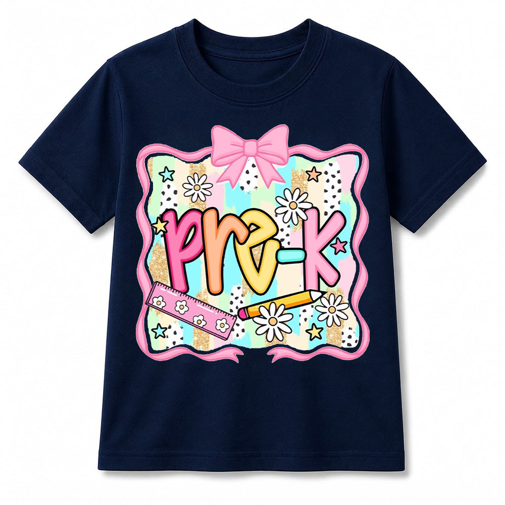 Personalized Kindergarten Girl Shirt, Custom Name School Bow T Shirt