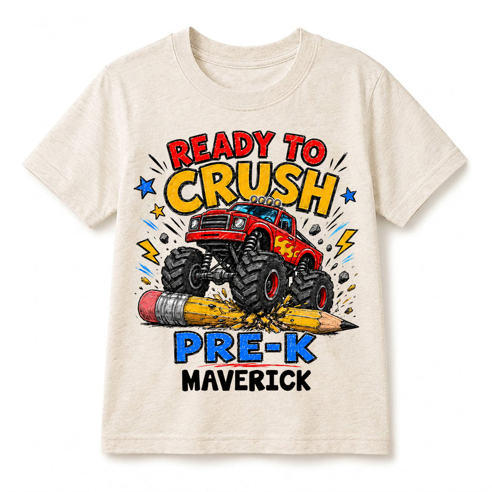 Ready To Crush Pre-K Monster Truck Shirt, Personalized Back To School Tee