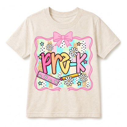 Personalized Kindergarten Girl Shirt, Custom Name School Bow T Shirt