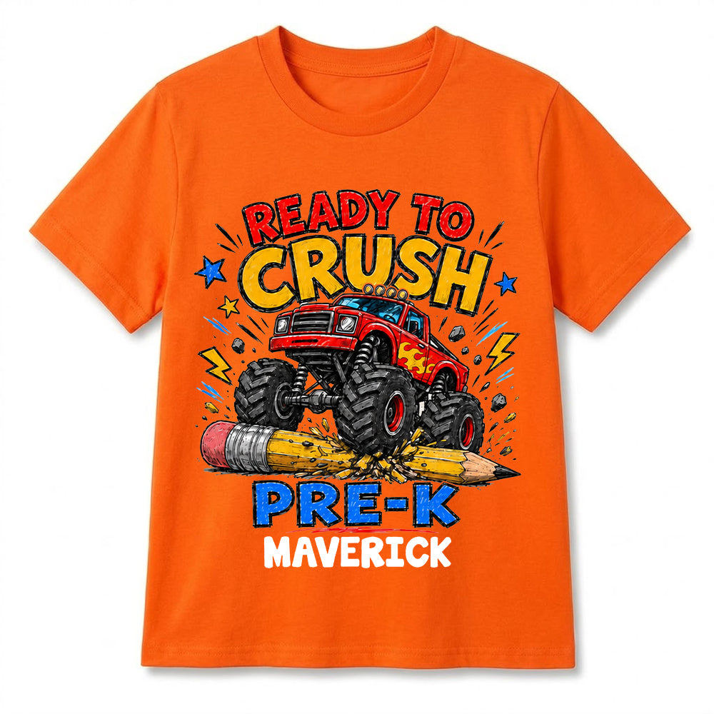 Ready To Crush Pre-K Monster Truck Shirt, Personalized Back To School Tee