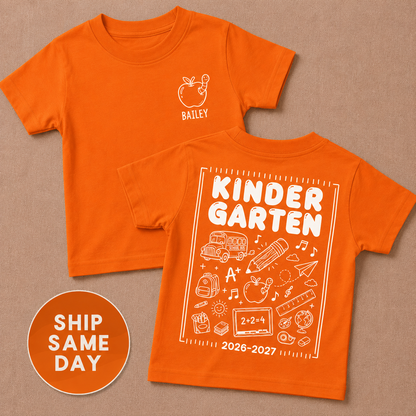 Personalized Kindergarten Shirt | First Day of School Tee for Kids