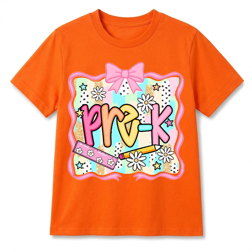 Personalized Kindergarten Girl Shirt, Custom Name School Bow T Shirt