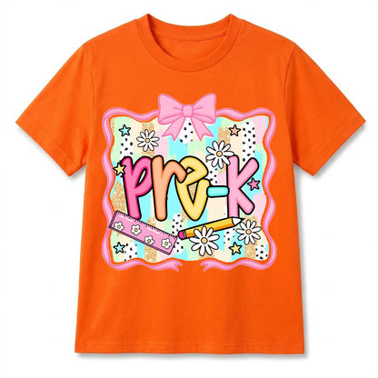 Personalized Kindergarten Girl Shirt, Custom Name School Bow T Shirt