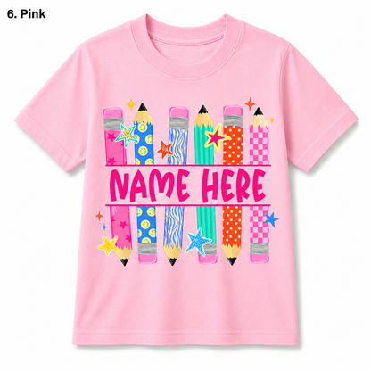 Personalized Back To School Pencil Kids T Shirt Custom Name Gift