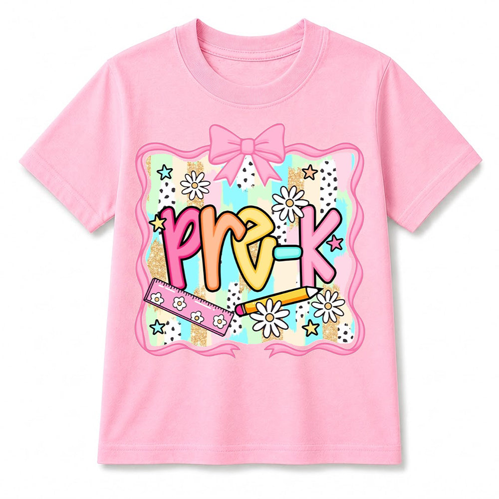 Personalized Kindergarten Girl Shirt, Custom Name School Bow T Shirt