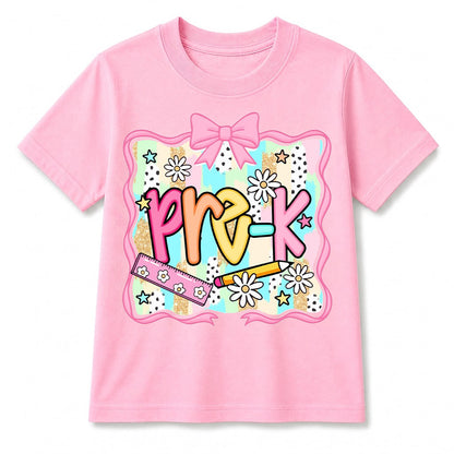 Personalized Kindergarten Girl Shirt, Custom Name School Bow T Shirt