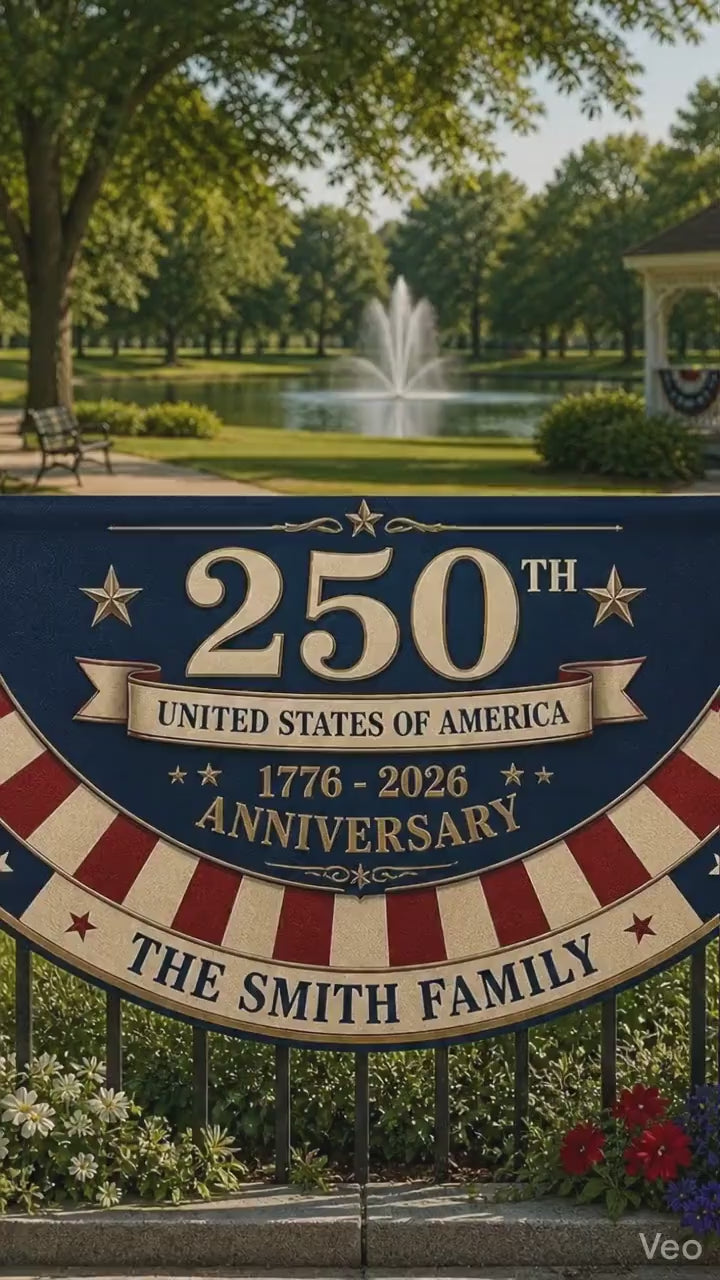 Personalized 250th Anniversary Bunting Flag, Custom 4th of July Family Name Patriotic Banner