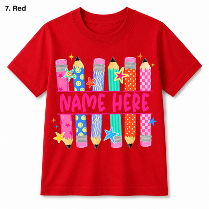 Personalized Back To School Pencil Kids T Shirt Custom Name Gift