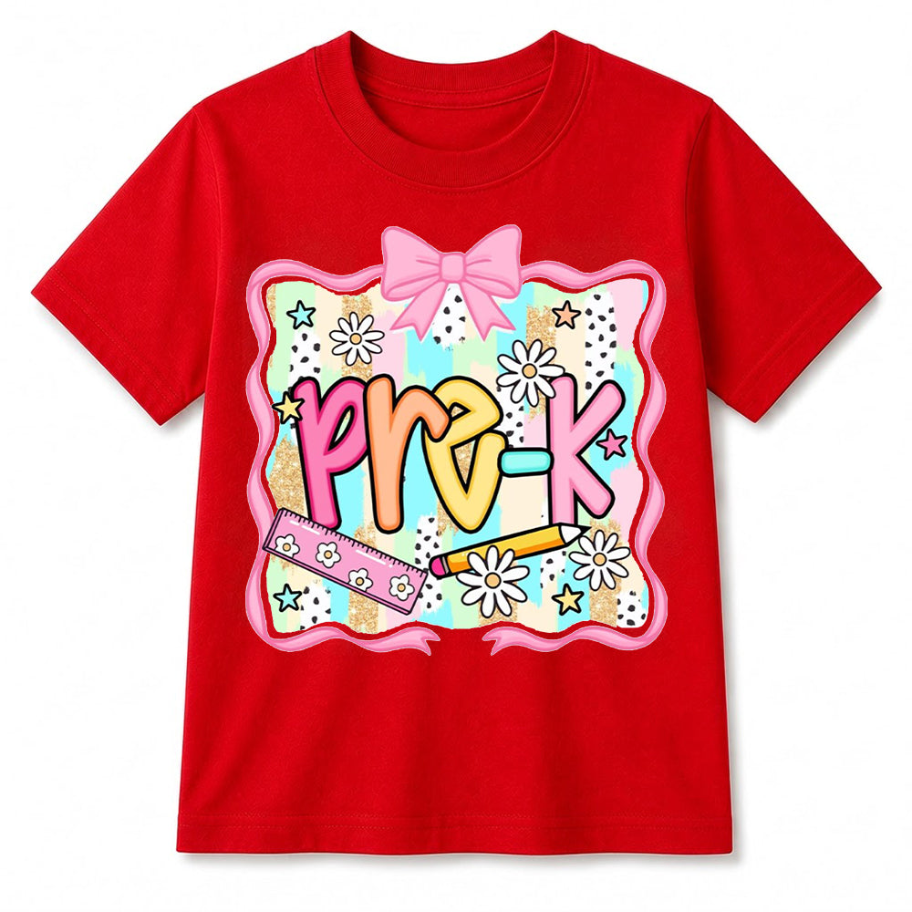Personalized Kindergarten Girl Shirt, Custom Name School Bow T Shirt