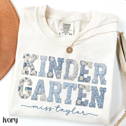Personalized Kindergarten Teacher Shirt – Custom Teacher Name Back to School Graphic Tee