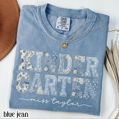 Personalized Kindergarten Teacher Shirt – Custom Teacher Name Back to School Graphic Tee