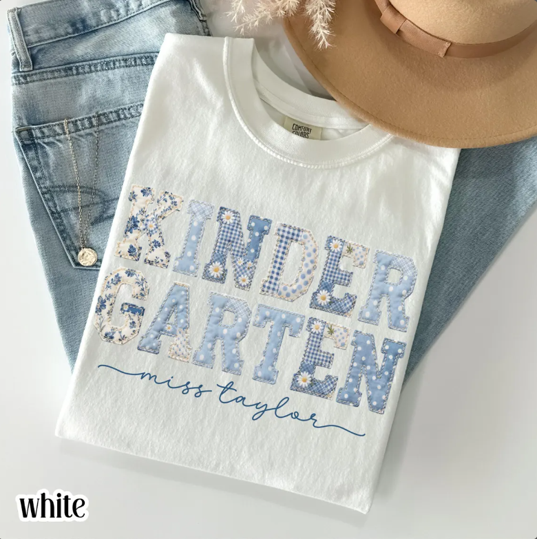 Personalized Kindergarten Teacher Shirt – Custom Teacher Name Back to School Graphic Tee