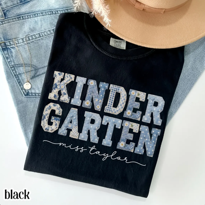 Personalized Kindergarten Teacher Shirt – Custom Teacher Name Back to School Graphic Tee