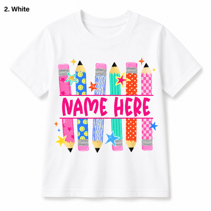 Personalized Back To School Pencil Kids T Shirt Custom Name Gift