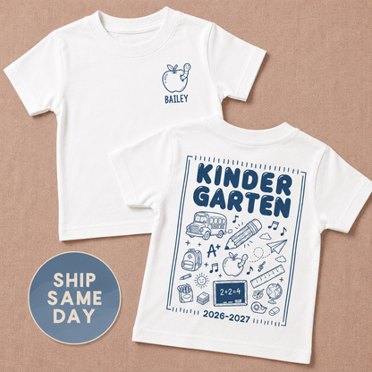 Personalized Kindergarten Shirt | First Day of School Tee for Kids