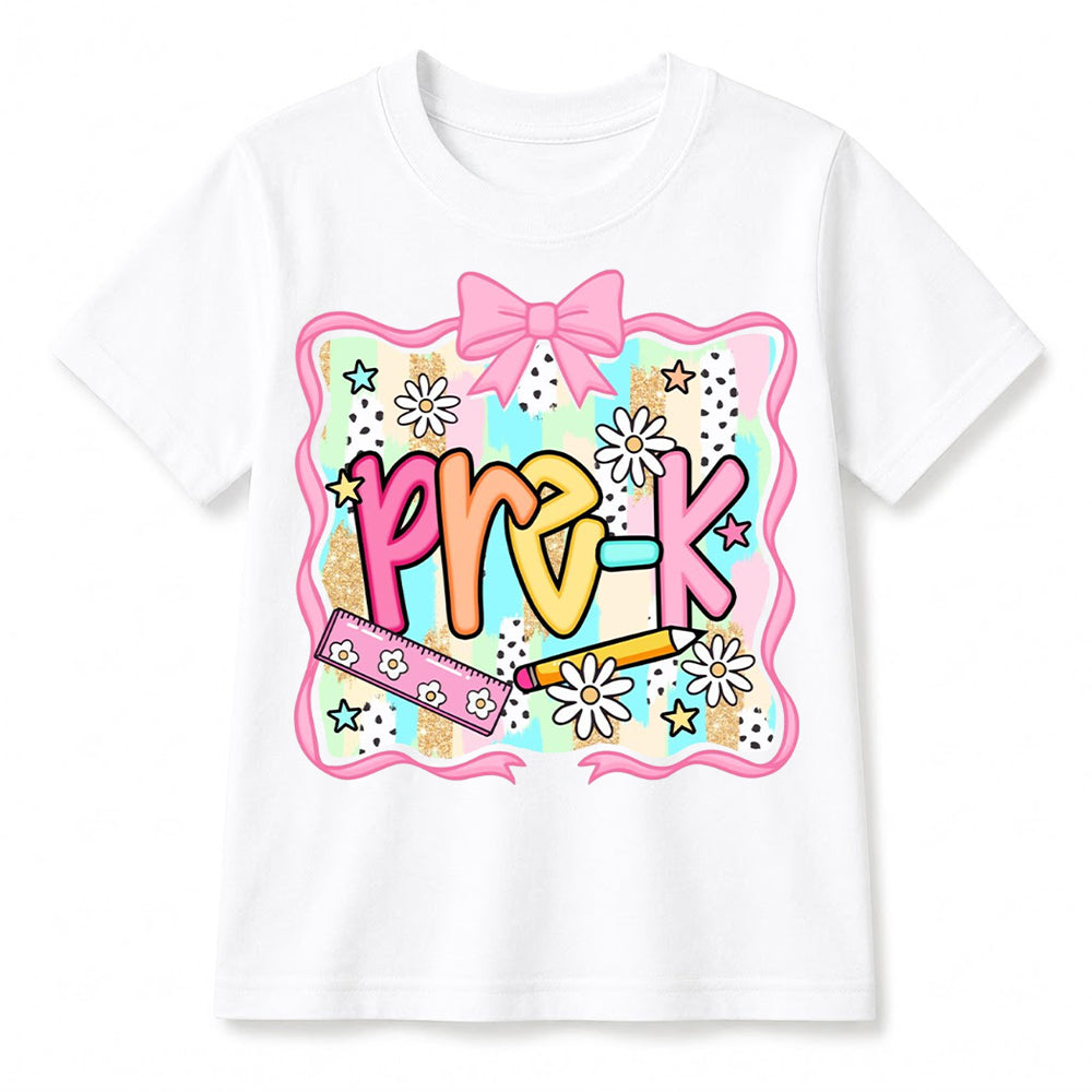 Personalized Kindergarten Girl Shirt, Custom Name School Bow T Shirt