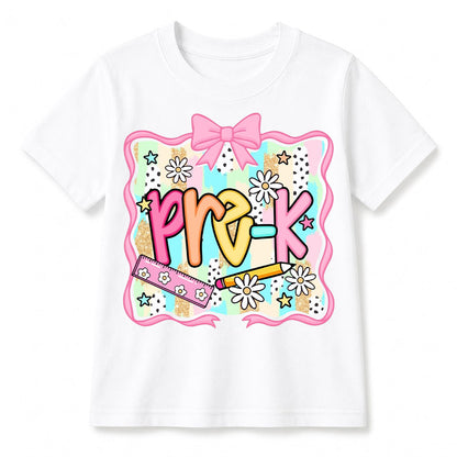 Personalized Kindergarten Girl Shirt, Custom Name School Bow T Shirt