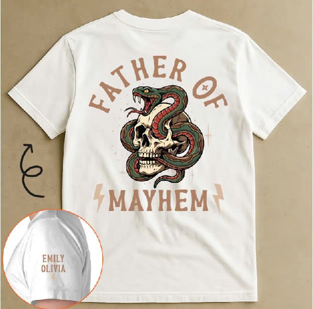 Personalized Father Of Mayhem Shirt, Custom Skeleton Dad Tee