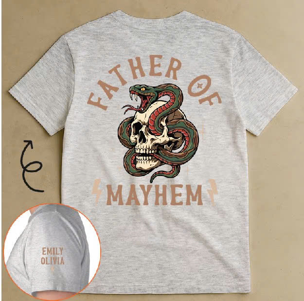 Personalized Father Of Mayhem Shirt, Custom Skeleton Dad Tee
